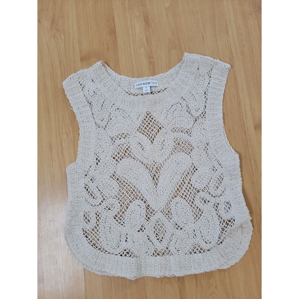 And Now This Crochet Knit Sleeveless Top Women’s XS Cream Floral Openwork